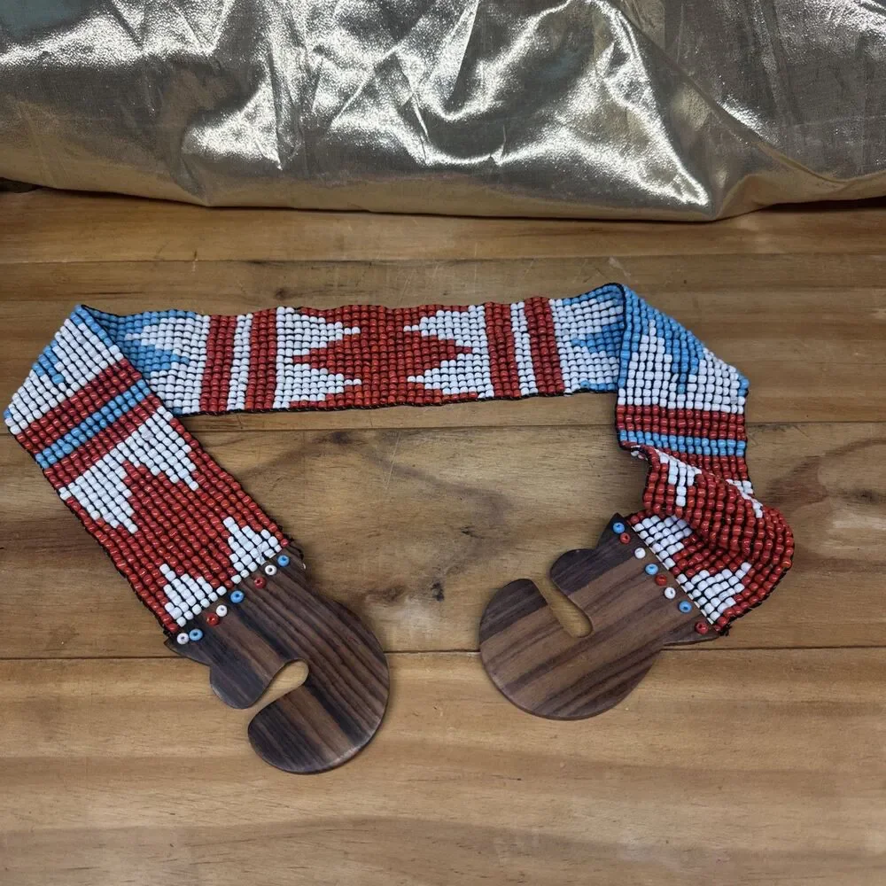Red White And Turquoise teak Like Buckle stretch belt